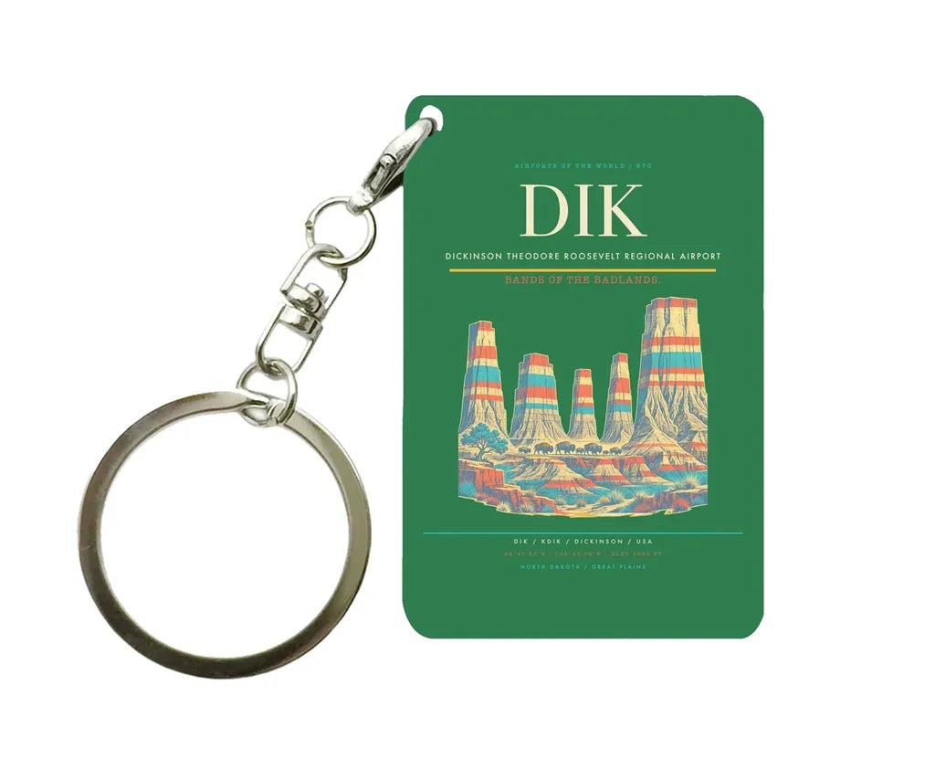 Dickinson Theodore Roosevelt Regional Airport (DIK) design on green key chain