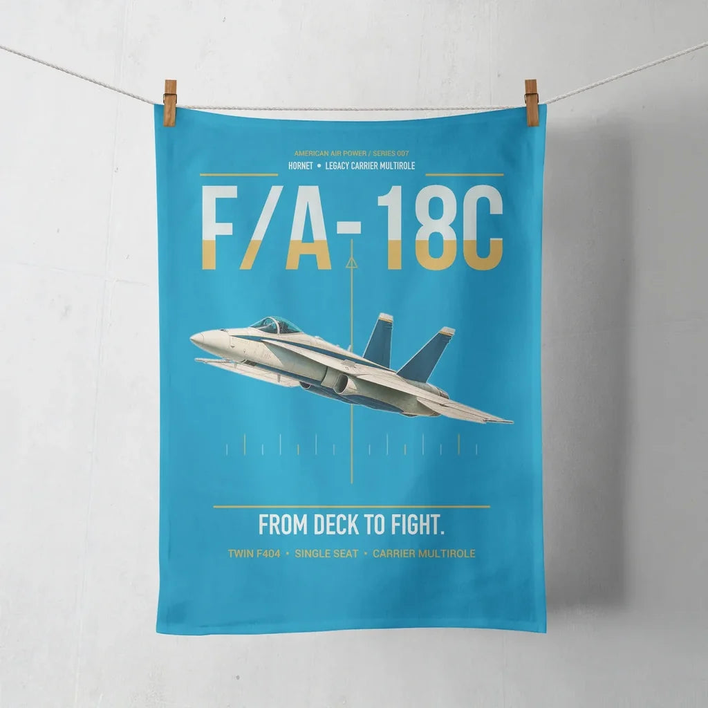 F-A-18C Hornet design on turquoise towel