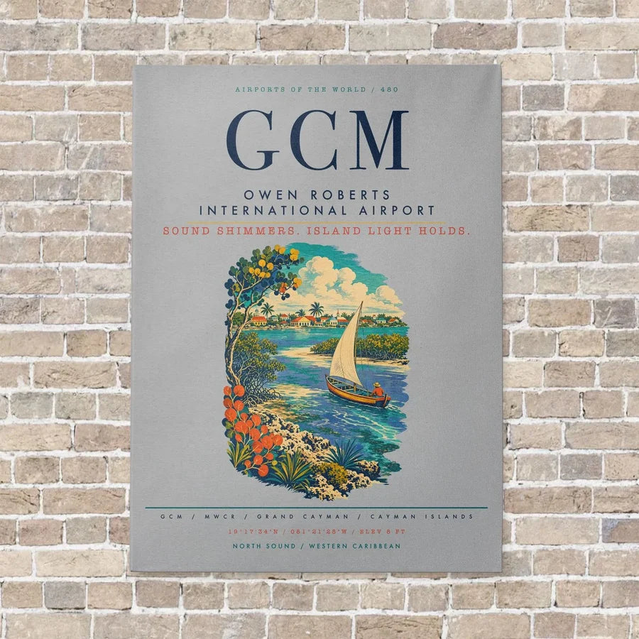 Owen Roberts International Airport GCM vertical canvas print - no frame - light gray background
