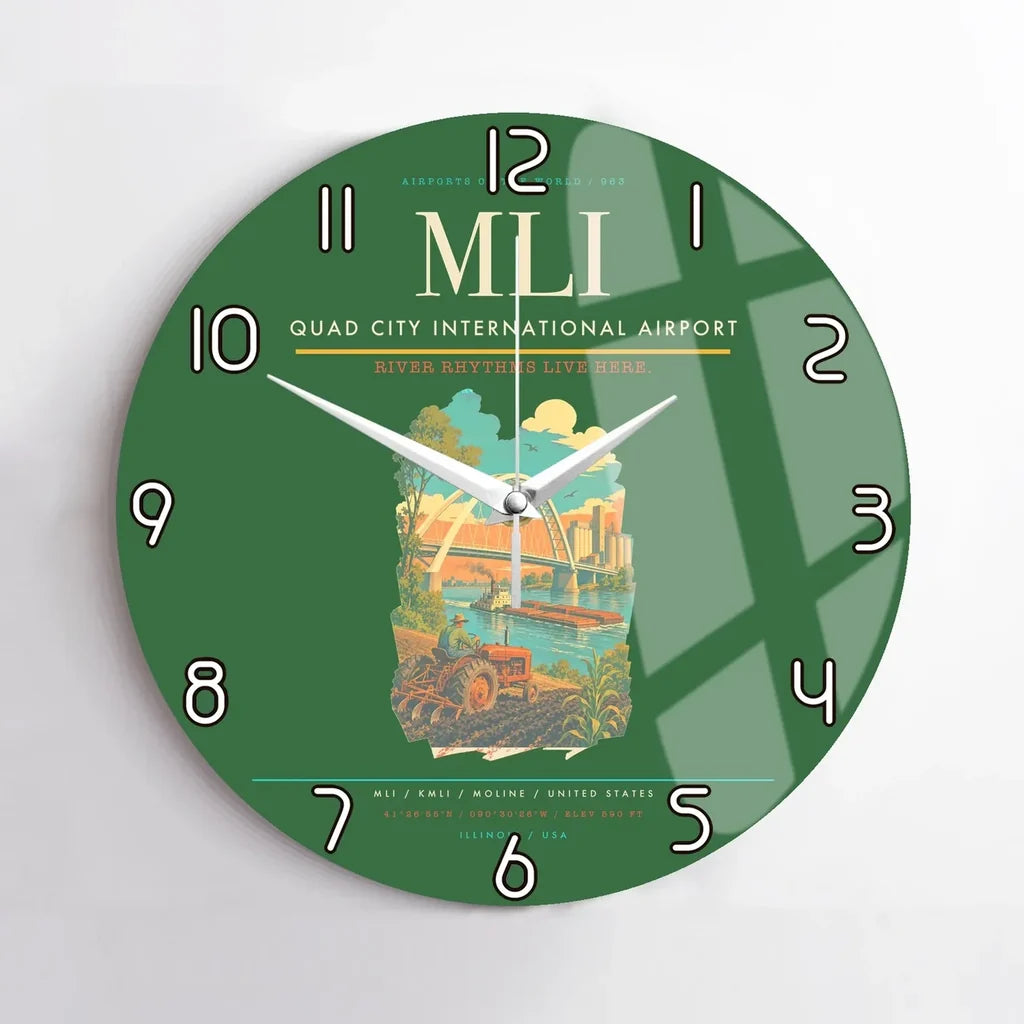 Quad City International Airport (MLI) design on green no frame wall clock