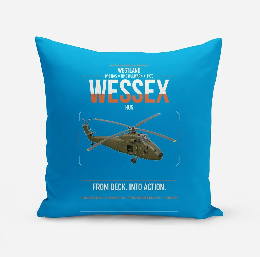 Westland Wessex HU5 design on turquoise pillow