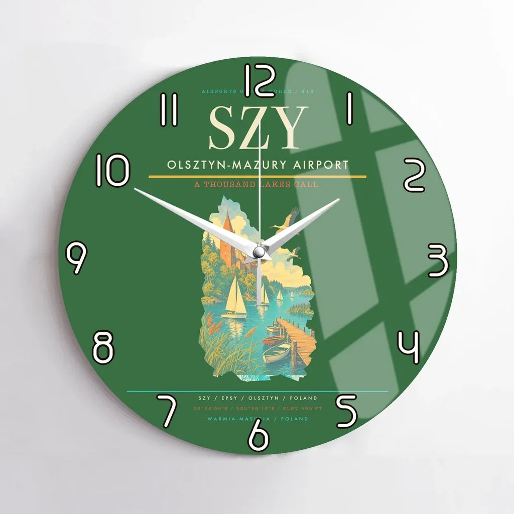 Olsztyn-Mazury Airport (SZY) design on green no frame wall clock