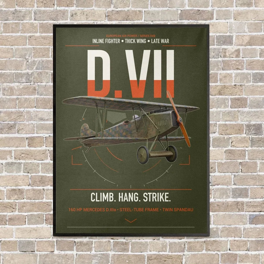 Fokker D.VII vertical canvas print - framed - green army background