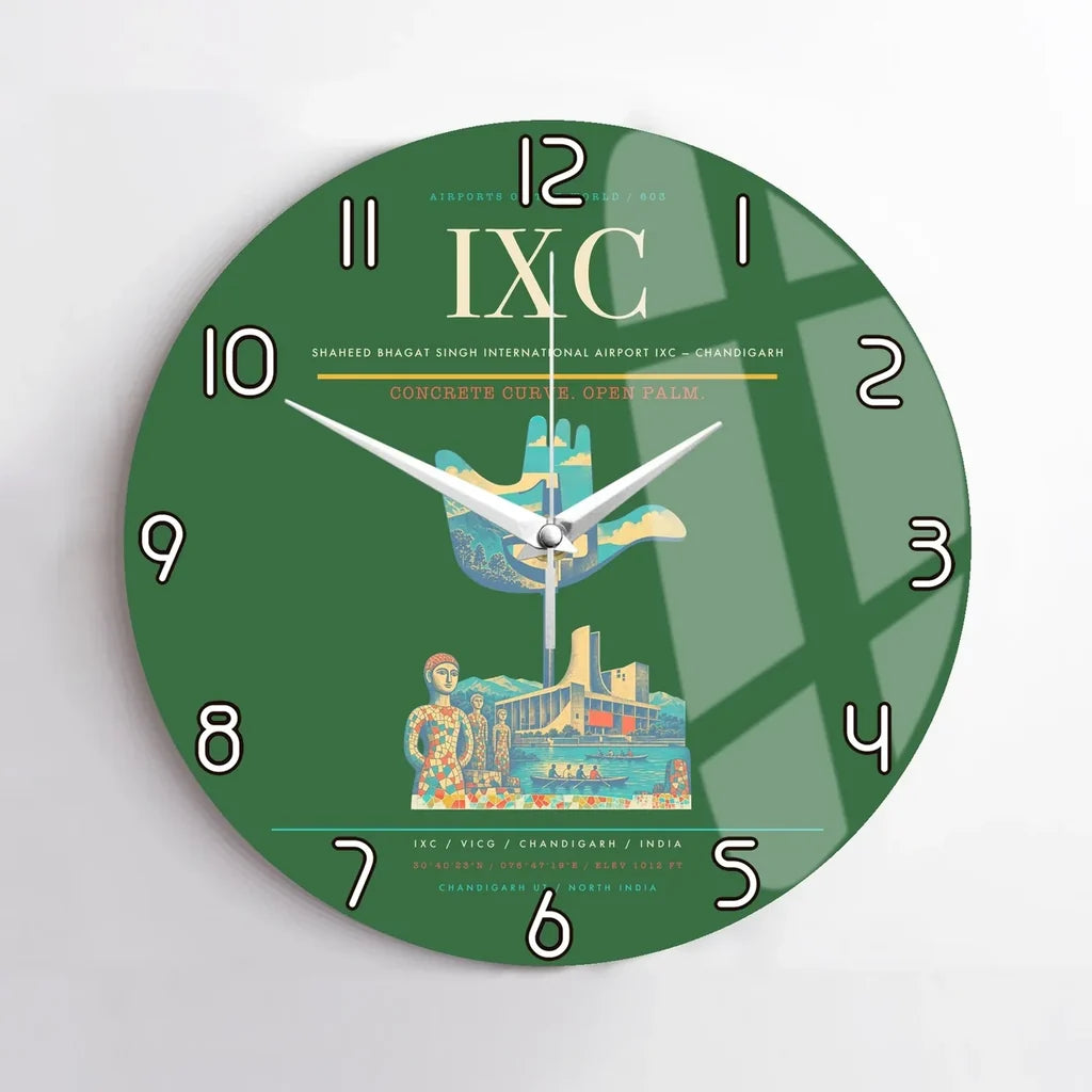 Shaheed Bhagat Singh International Airport (IXC) design on green no frame wall clock