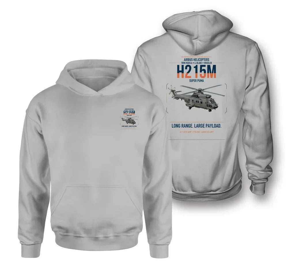 Airbus H215M design on light gray double-side hoodie, double-side print
