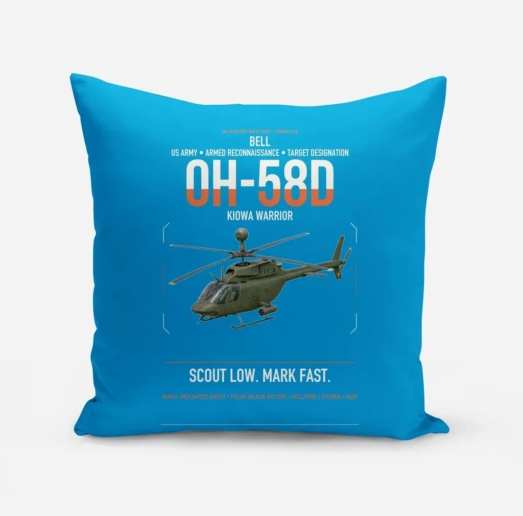 Bell OH-58D Kiowa Warrior design on turquoise pillow