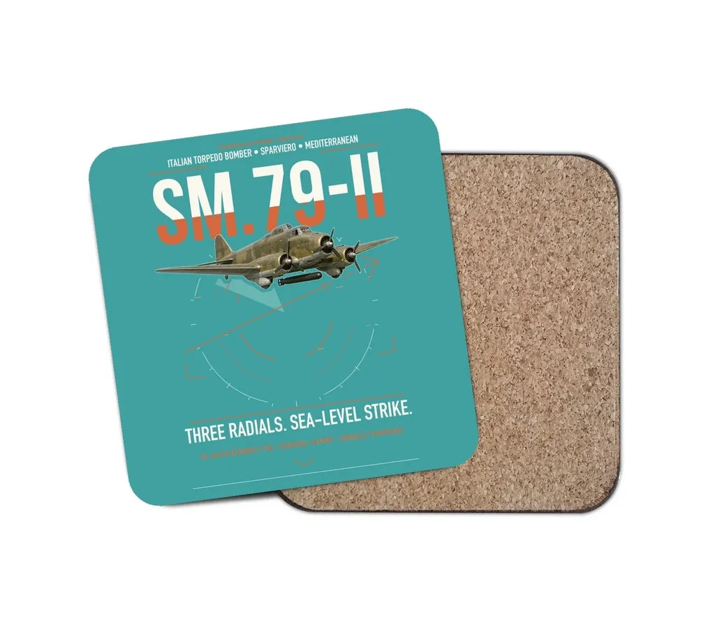 Savoia-Marchetti SM.79-II Sparviero design on turquoise 1 piece coaster