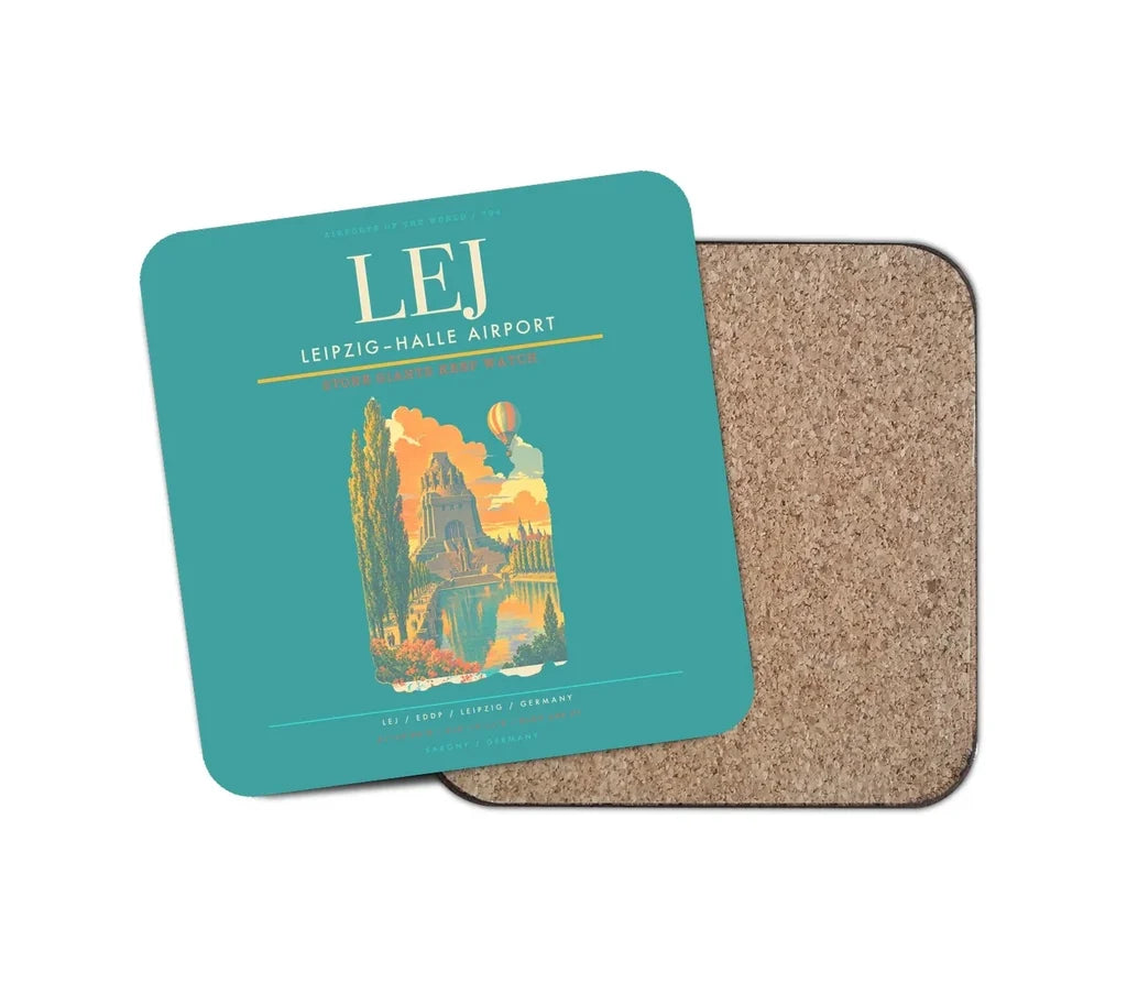 Leipzig–Halle Airport (LEJ) design on turquoise 1 piece coaster
