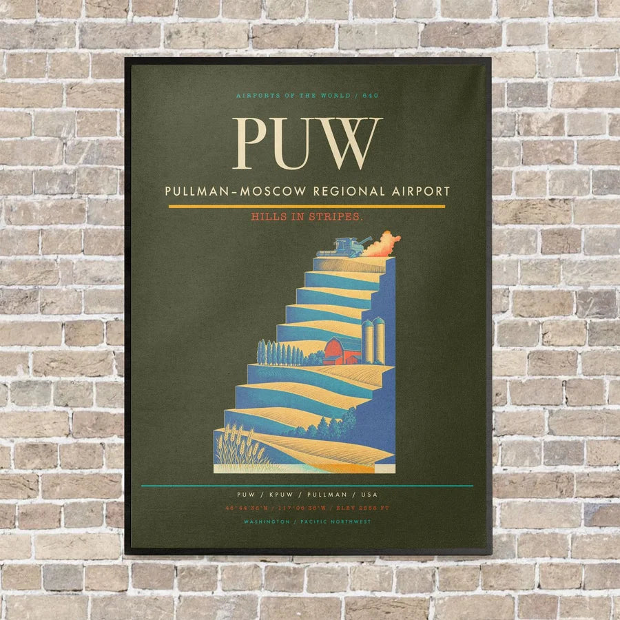 Pullman–Moscow Regional Airport PUW vertical canvas print - framed - green army background