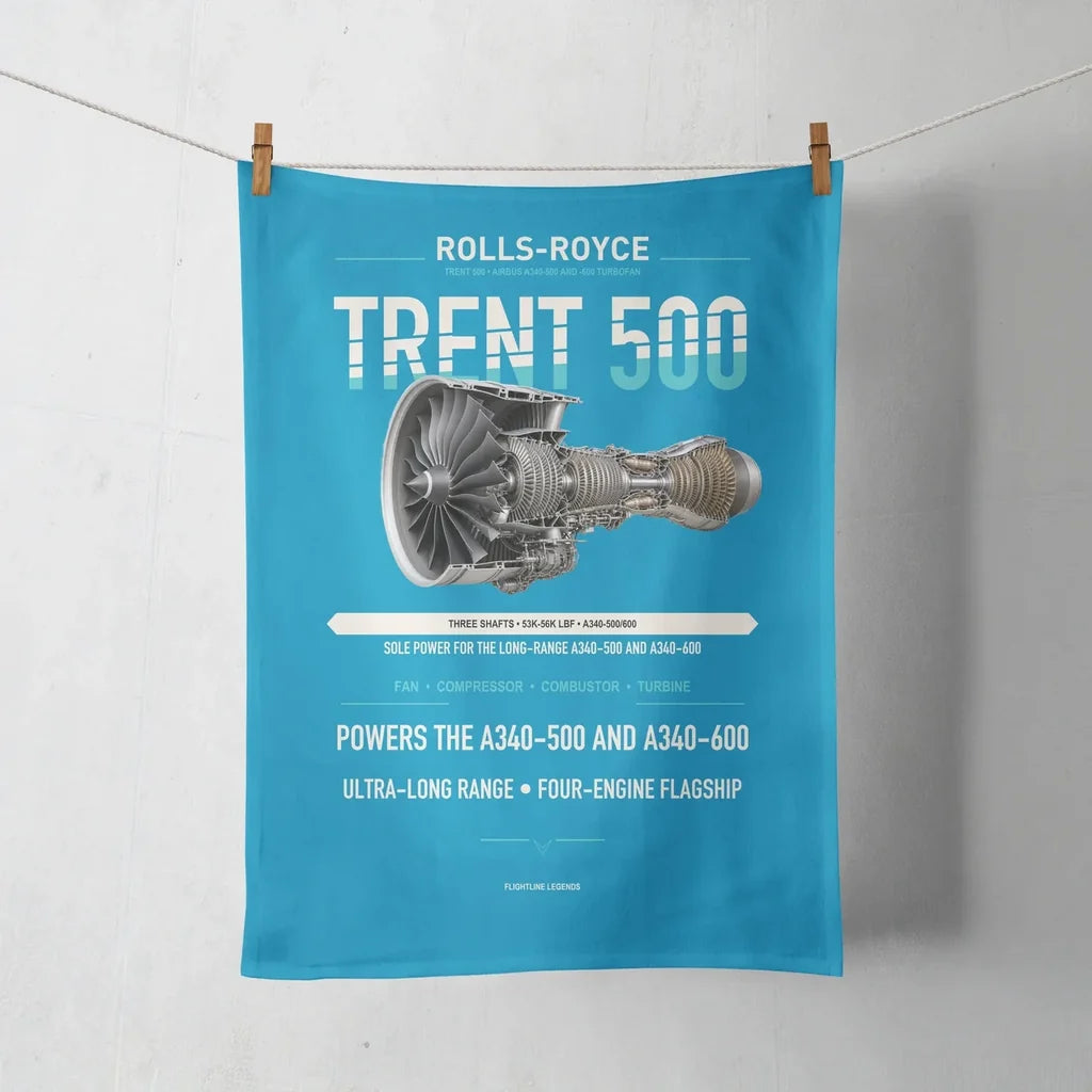 TRENT 500 design on turquoise towel
