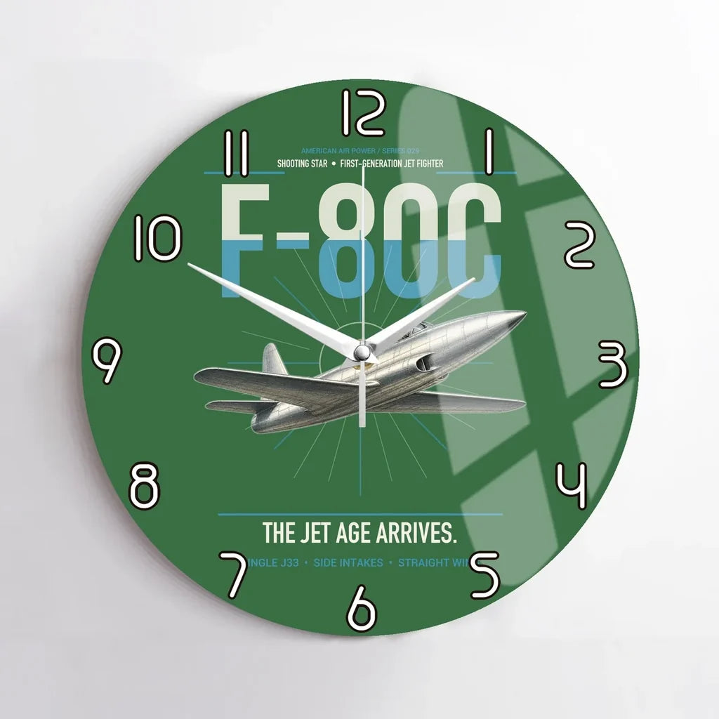 F-80C Shooting Star design on green no frame wall clock
