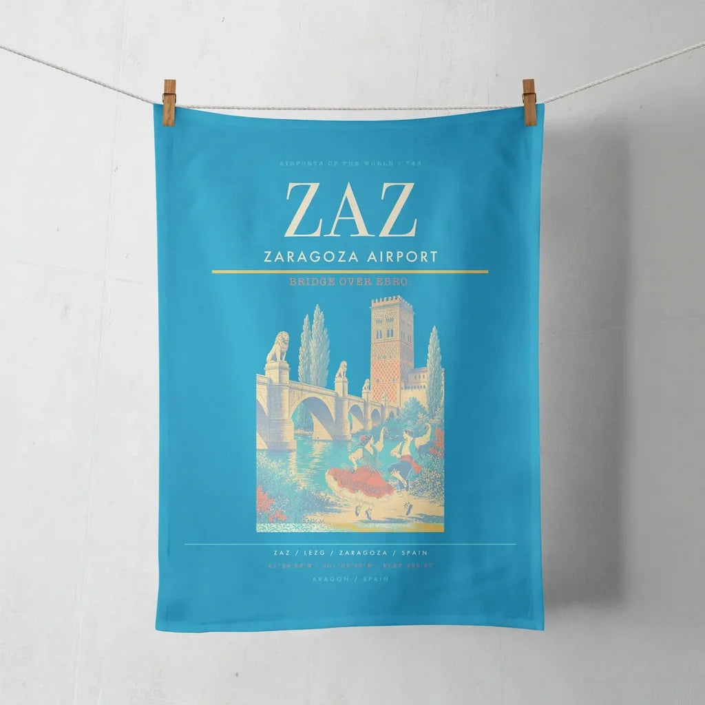 Zaragoza Airport (ZAZ) design on turquoise towel