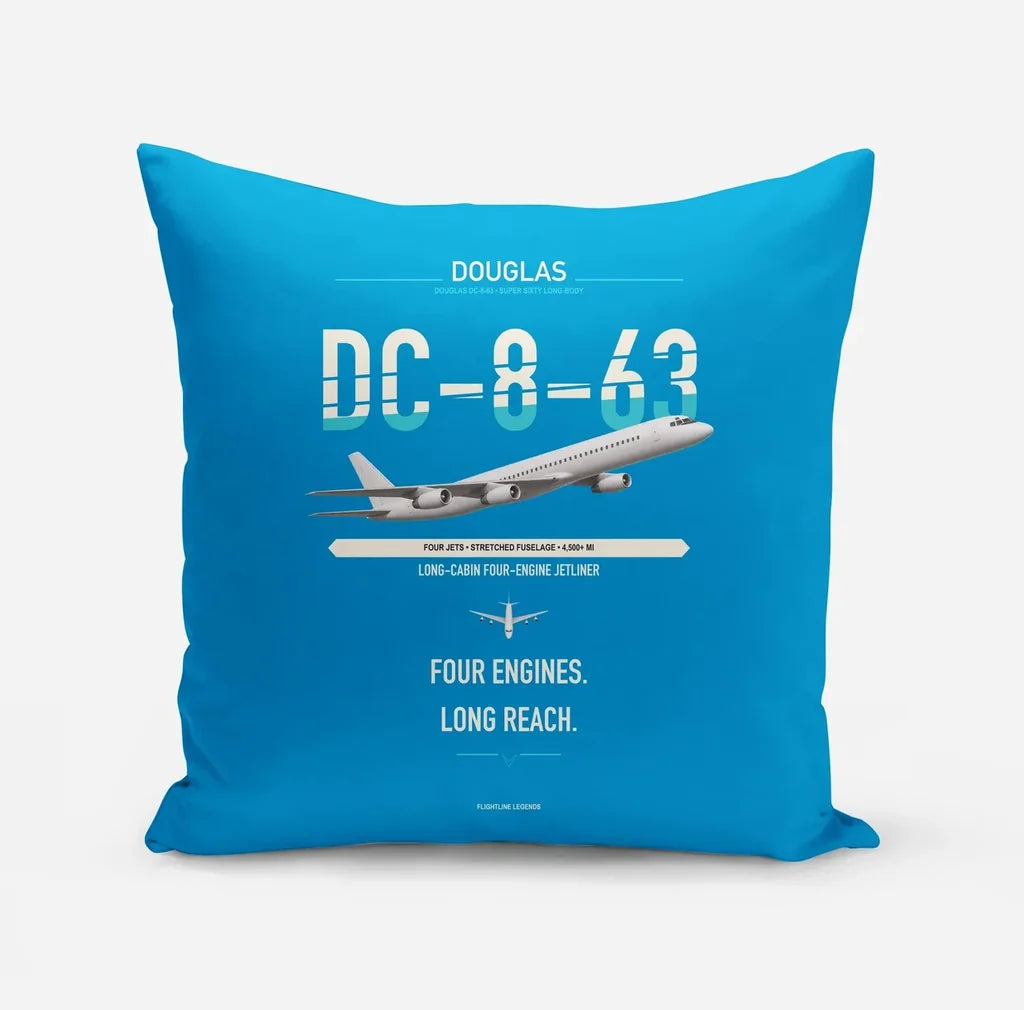 Douglas DC-8-63 design on turquoise pillow