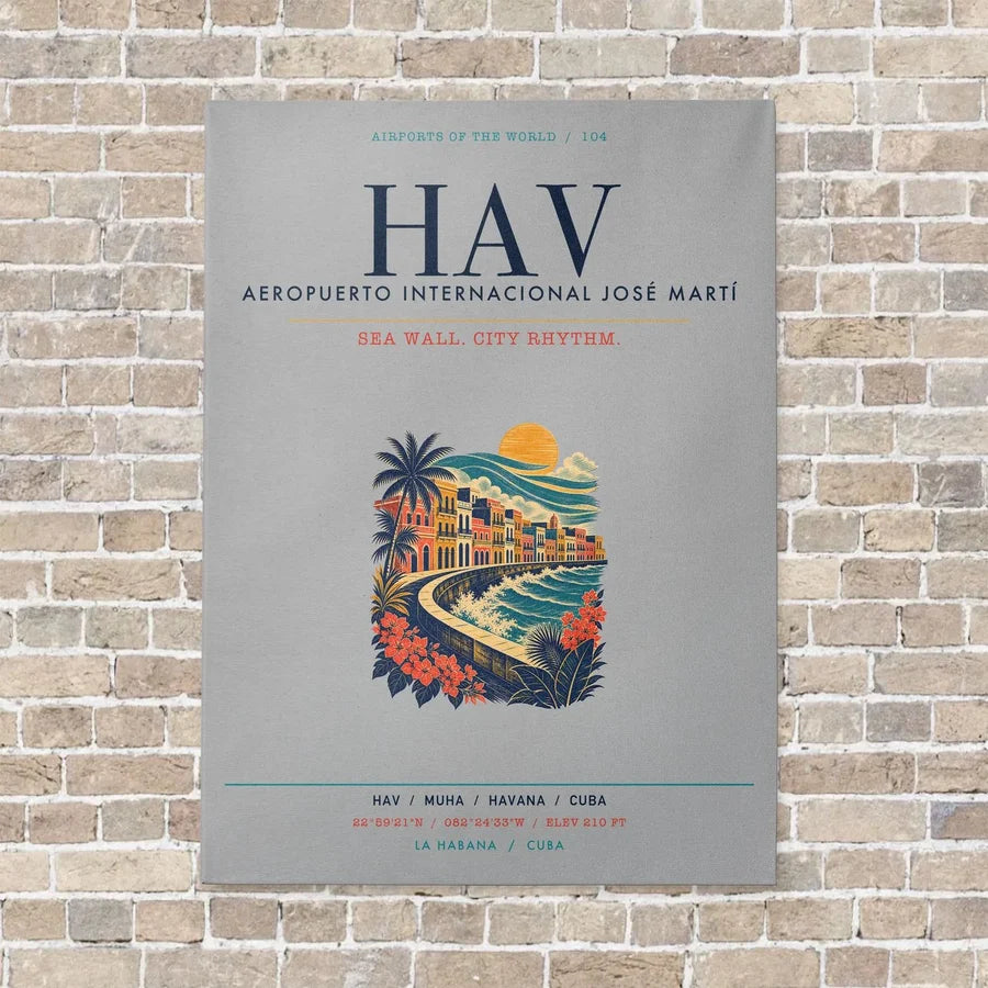José Martí International Airport Havana HAV vertical canvas print - no frame - light gray background
