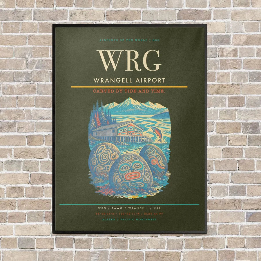 Wrangell Airport WRG vertical canvas print - framed - green army background