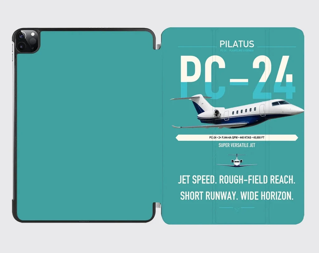 Pilatus PC-24 design on turquoise ipad tablet case