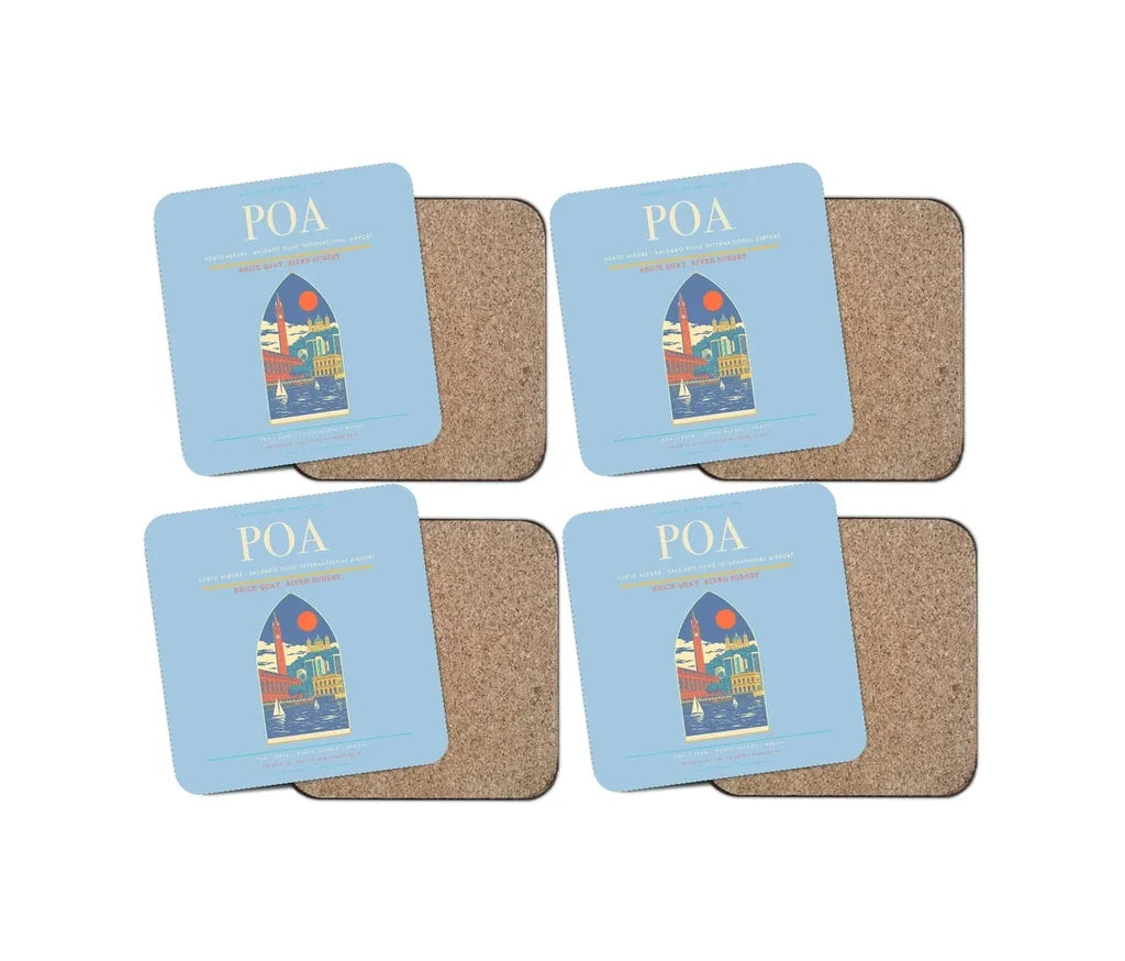 Porto Alegre - Salgado Filho International Airport POA Coaster 4-Pieces-Set - Light Blue