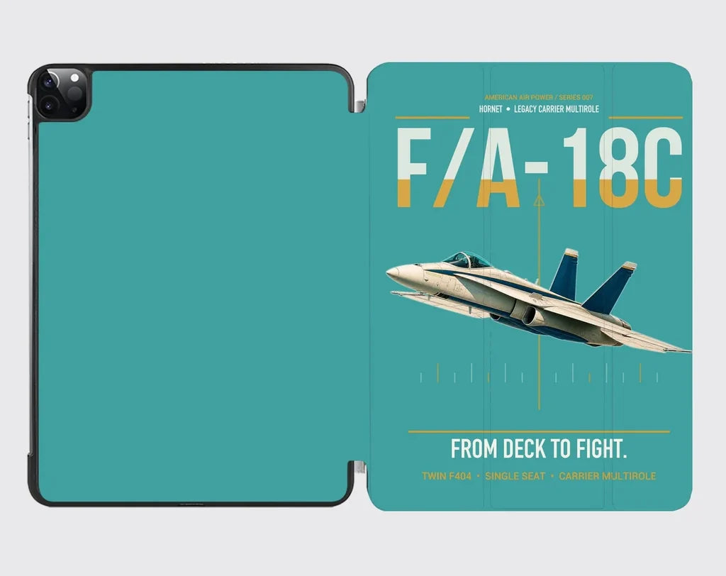 F-A-18C Hornet design on turquoise ipad tablet case