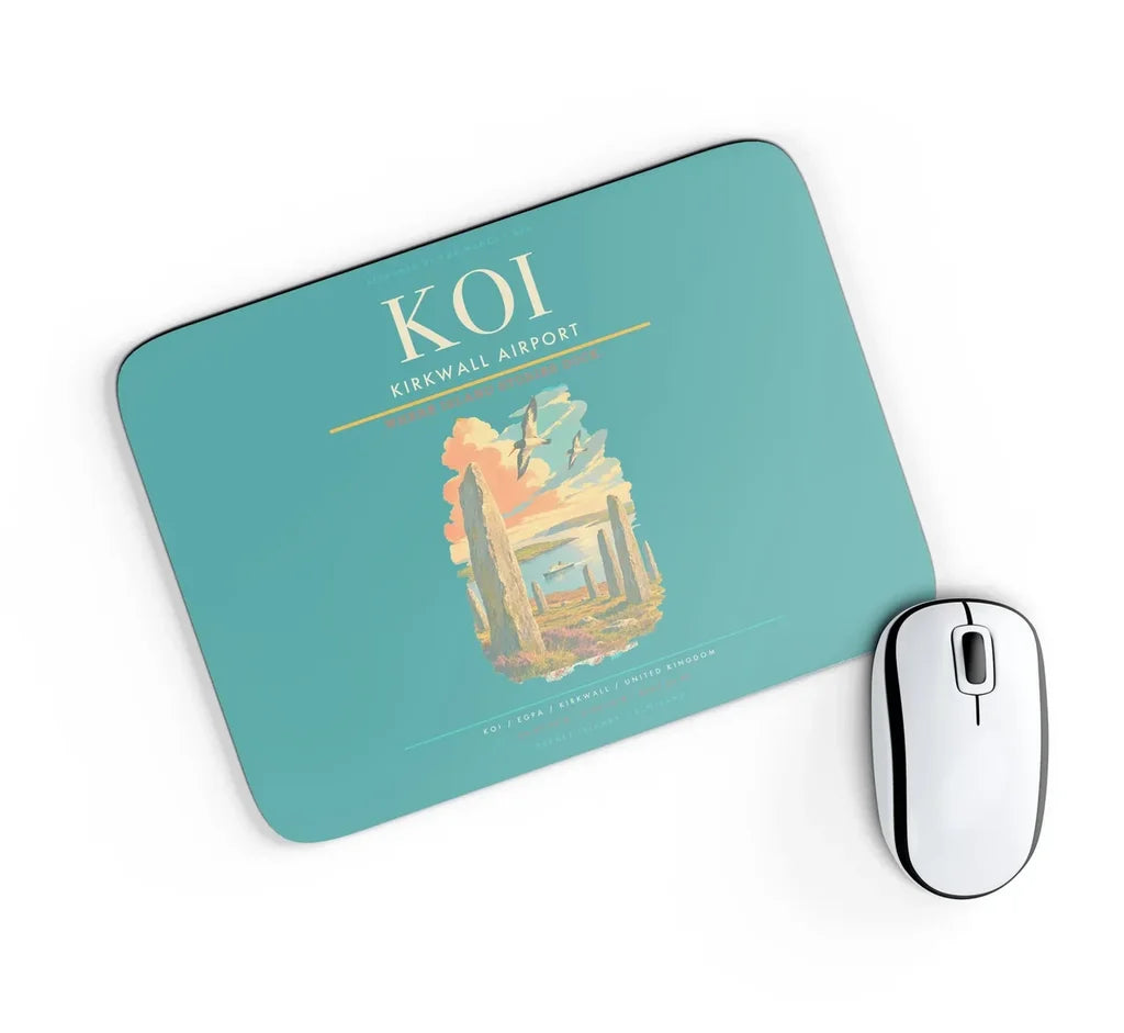 Kirkwall Airport (KOI) design on turquoise rectangle mouse pad