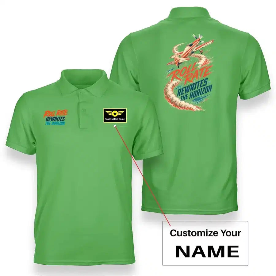 SIGNAL 677 - Roll Rate Rewrites The Horizon - Double-Side Polo design on light green double side polo with custom name badge
