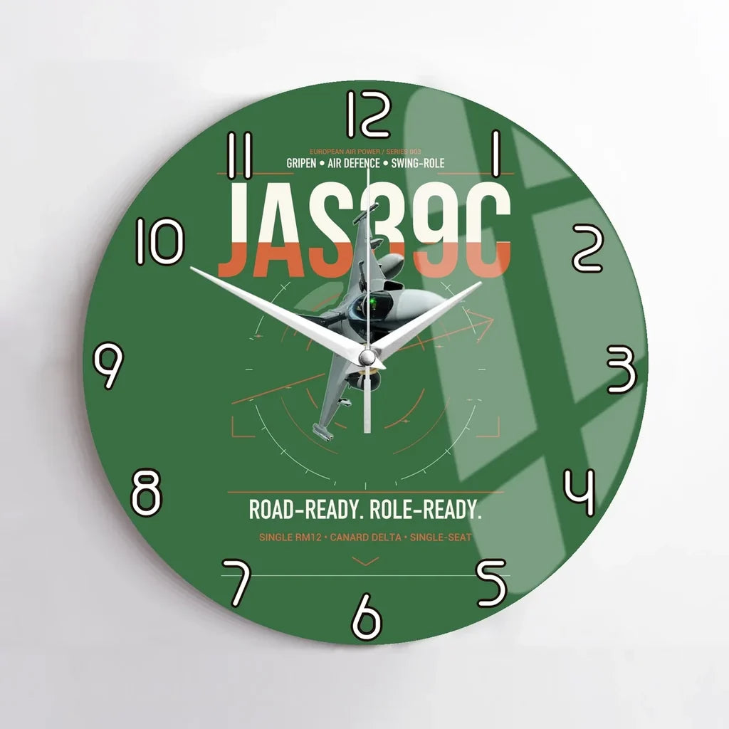 Saab JAS 39C Gripen design on green no frame wall clock