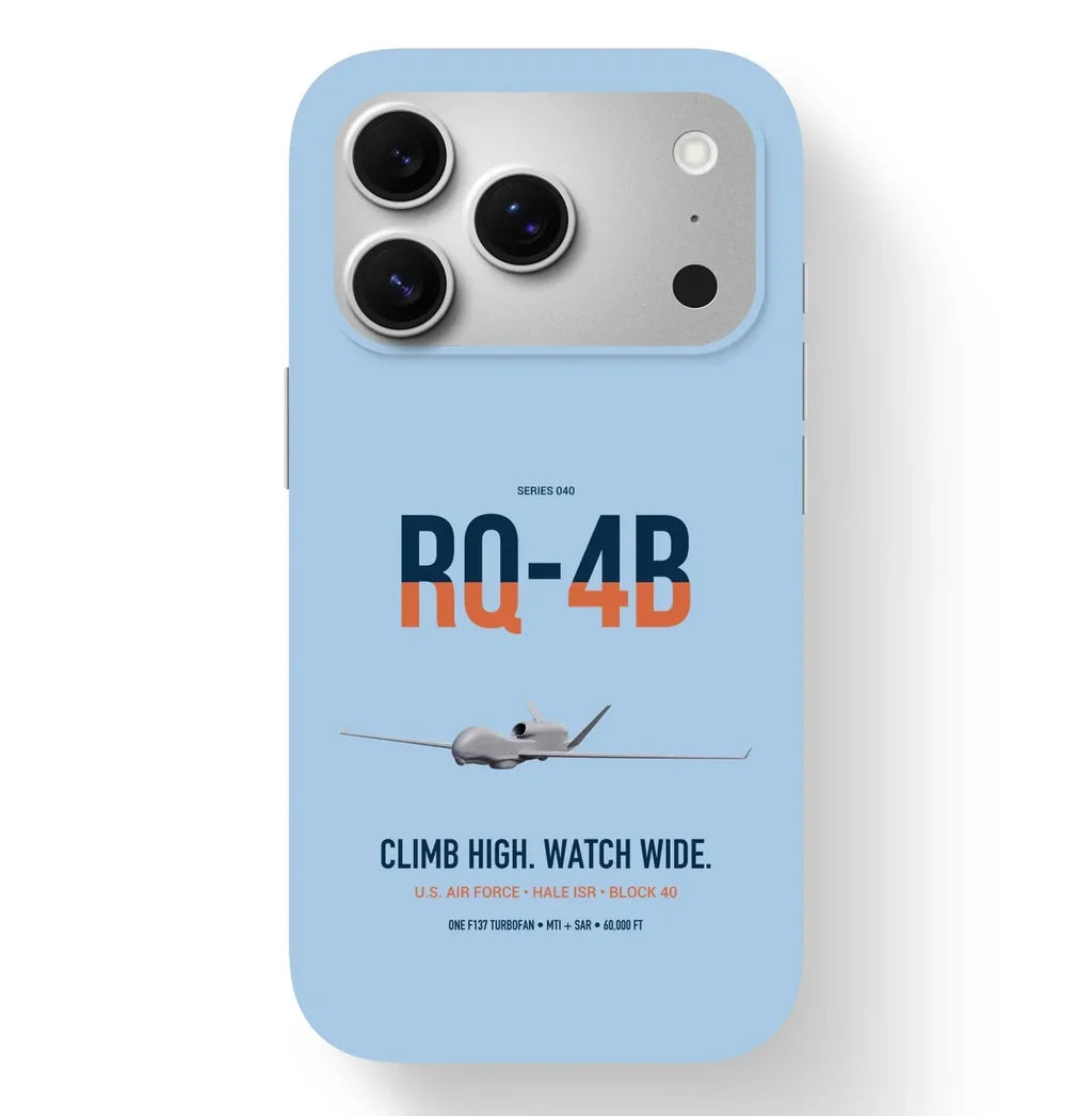 RQ-4B Global Hawk design on light blue magsafe iphone case, for iPhone 17 Pro