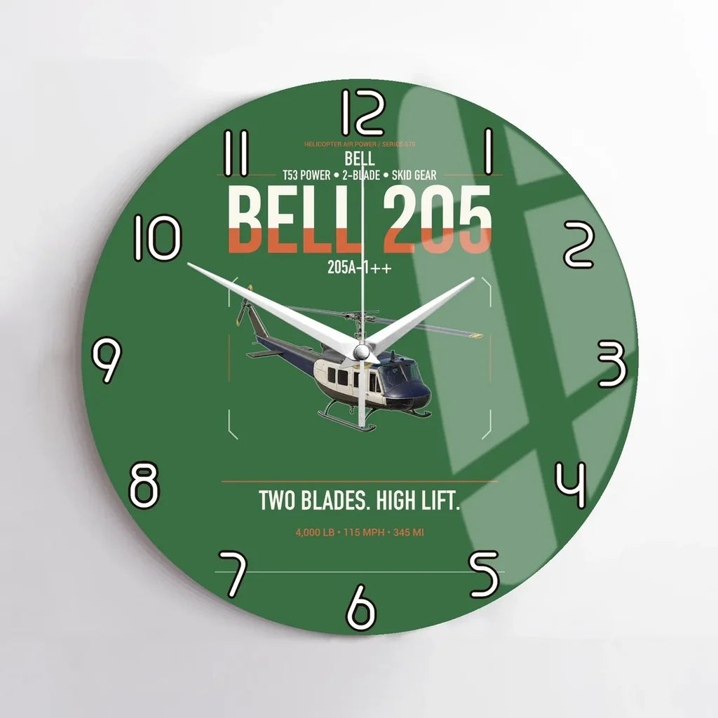 Bell 205A-1++ design on green no frame wall clock