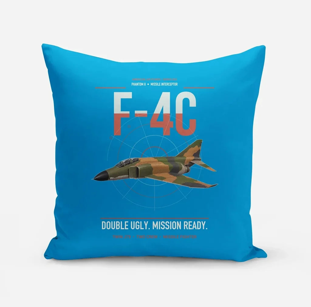 F-4C Phantom II design on turquoise pillow