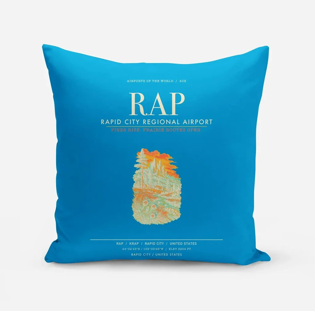 Rapid City Regional Airport (RAP) design on turquoise pillow