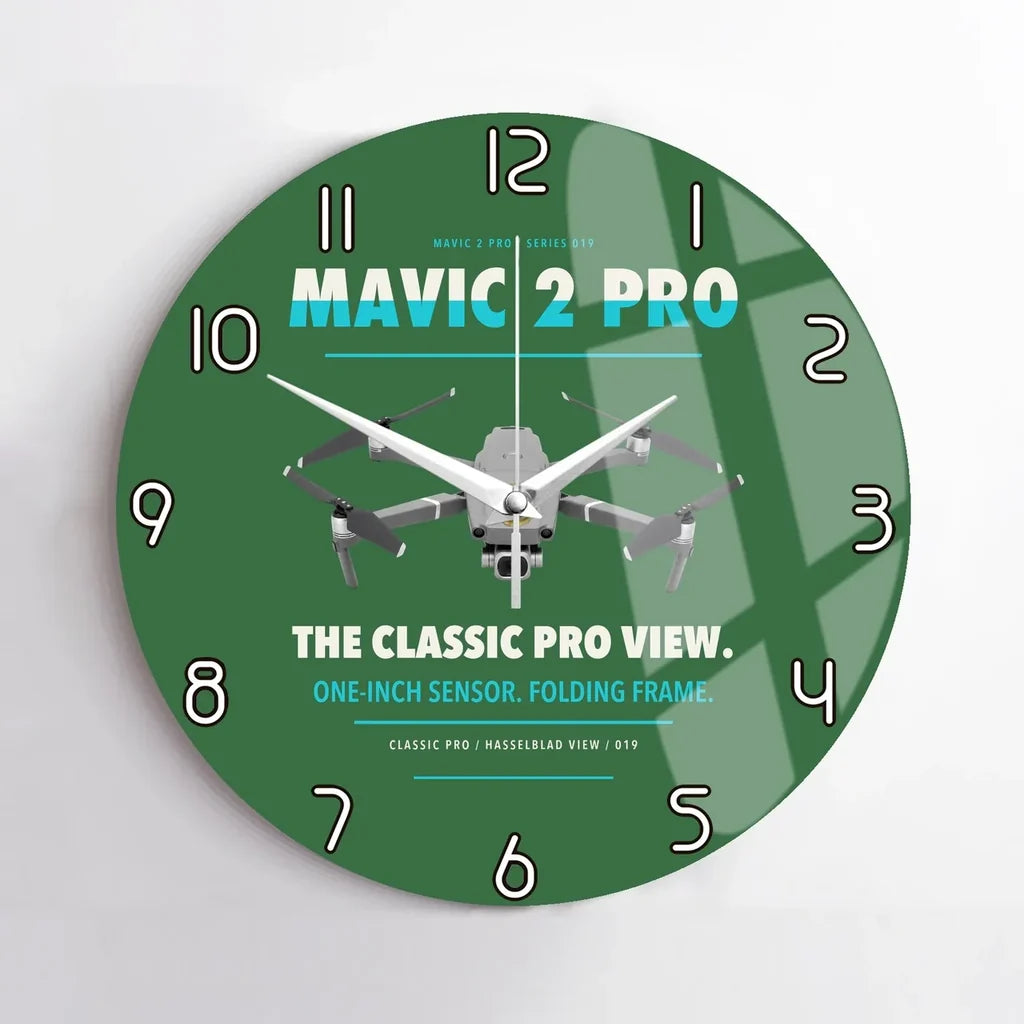 DJI Mavic 2 Pro design on green no frame wall clock