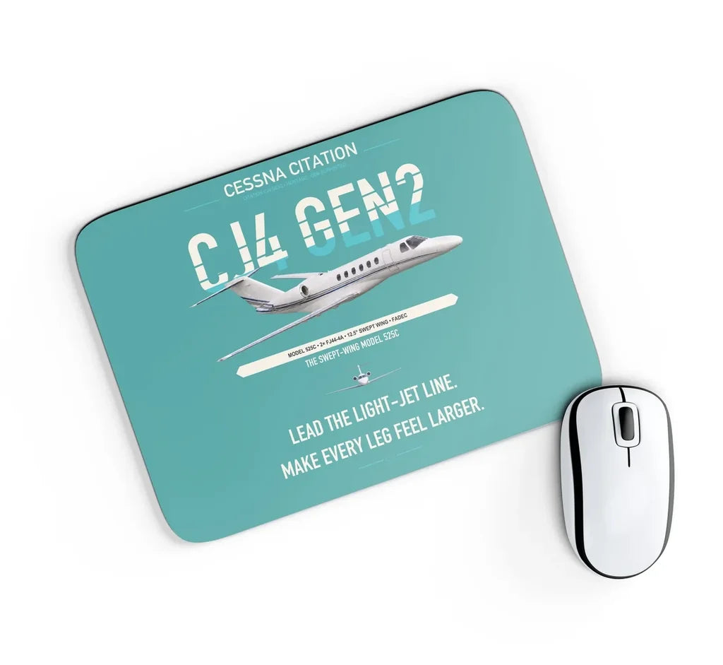 Cessna Citation CJ4 Gen2 design on turquoise rectangle mouse pad