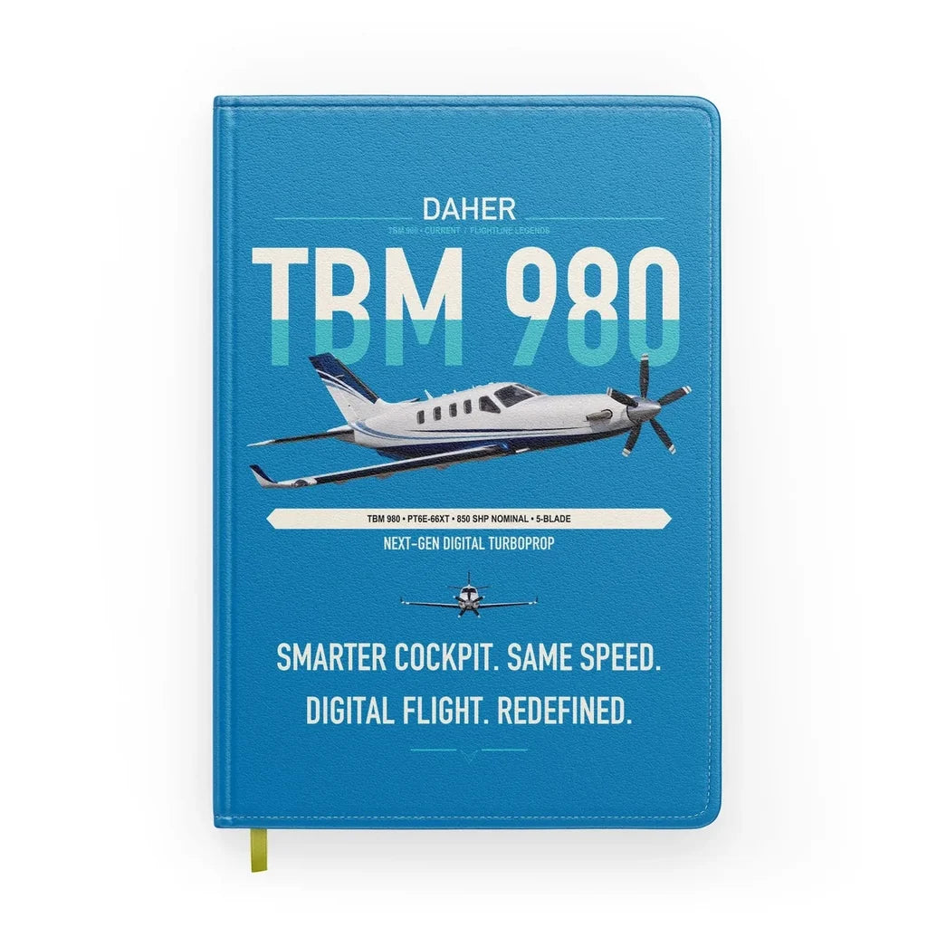 Daher TBM 980 design on turquoise notebook
