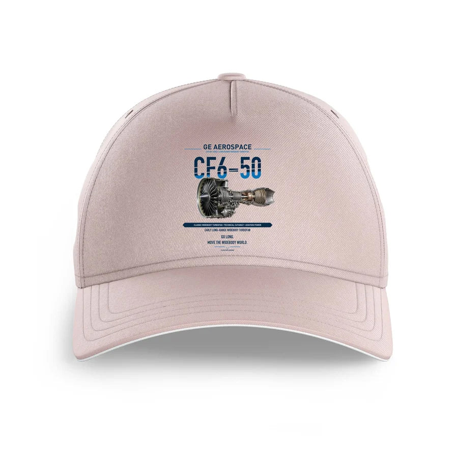 CF6-50 design on pink printed hat