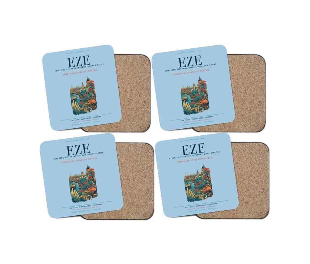 Buenos Aires Ministro Pistarini International Airport (EZE) design on light blue 4 pieces set coaster