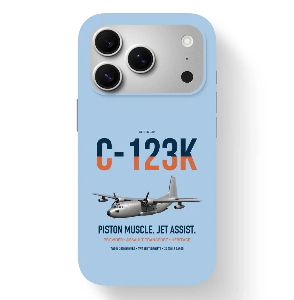 C-123K Provider design on light blue magsafe iphone case, for iPhone 17 Pro