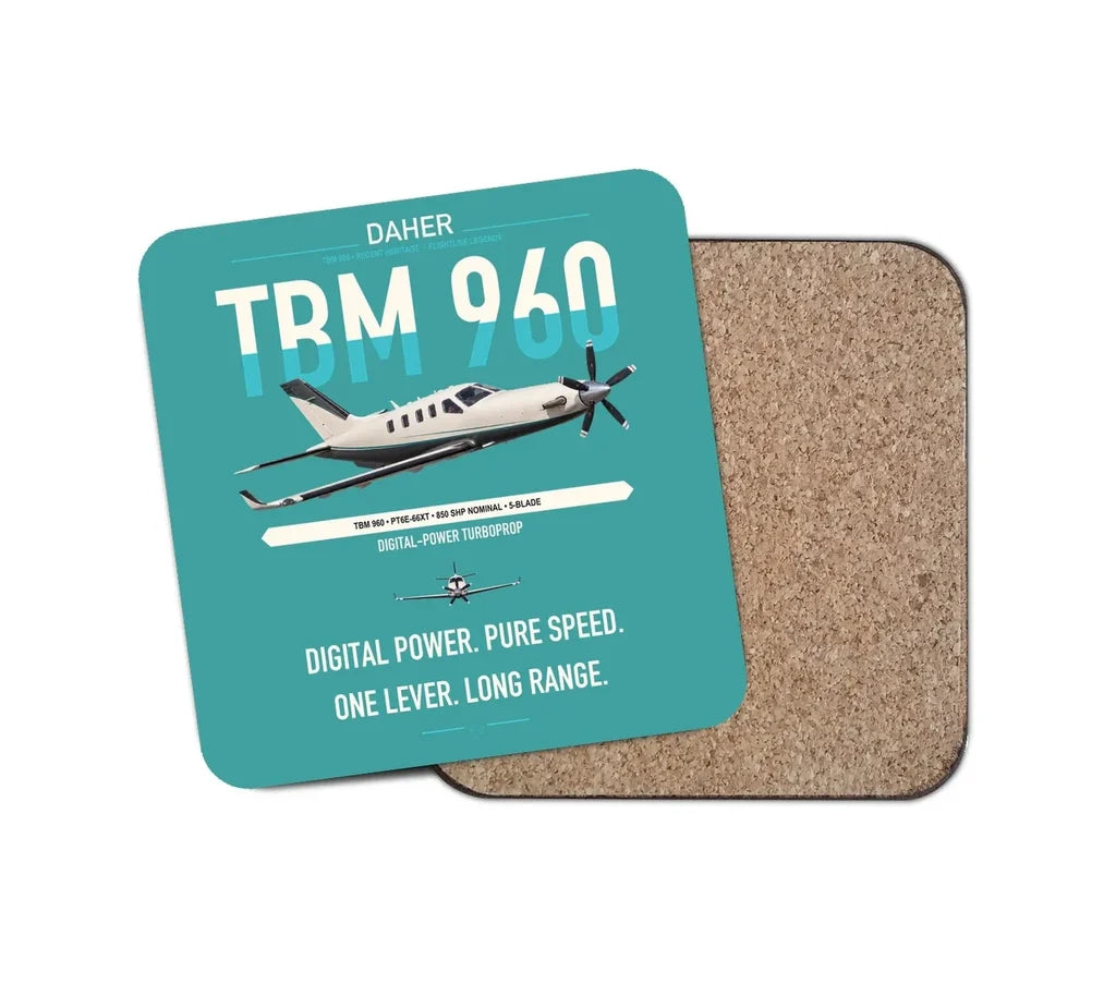 Daher TBM 960 design on turquoise 1 piece coaster