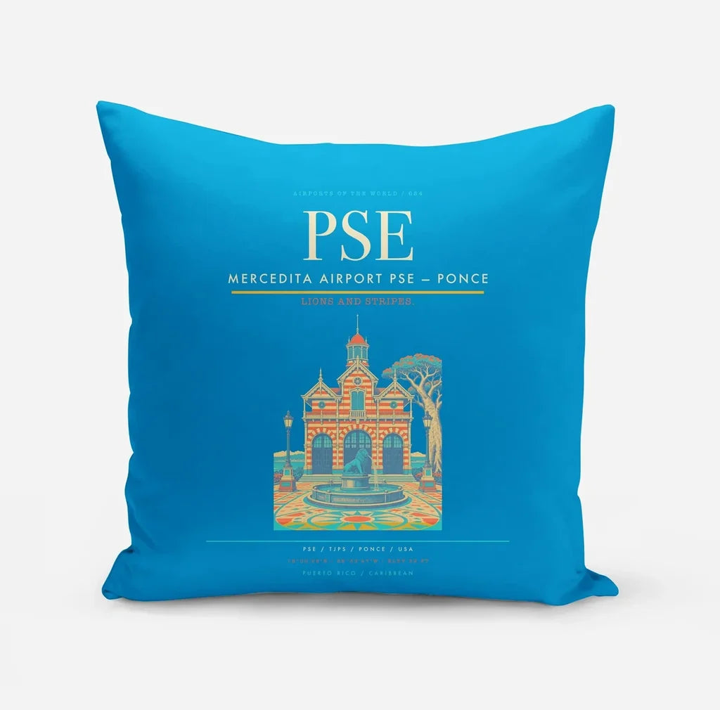 Mercedita Airport (PSE) design on turquoise pillow