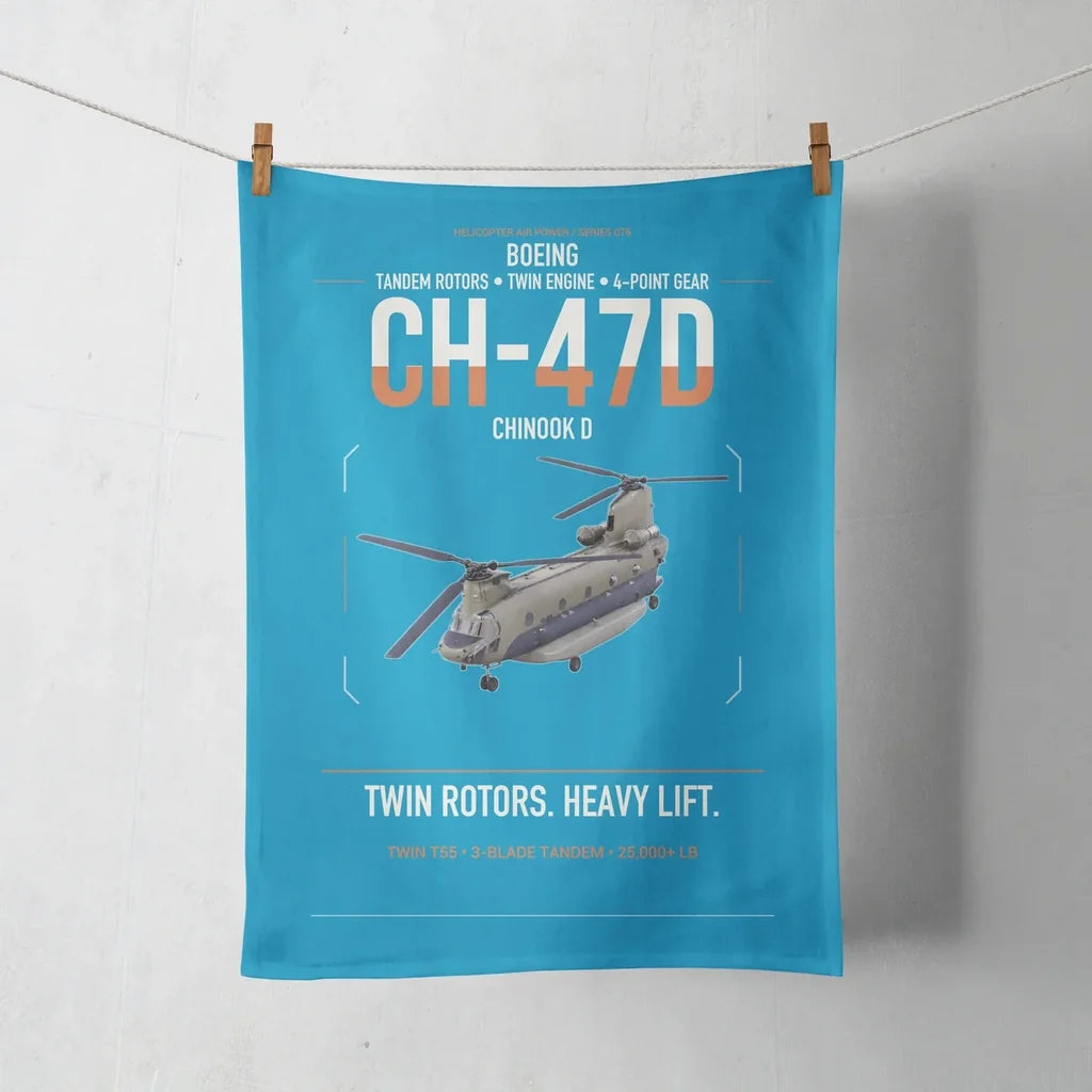 Boeing CH-47D design on turquoise towel