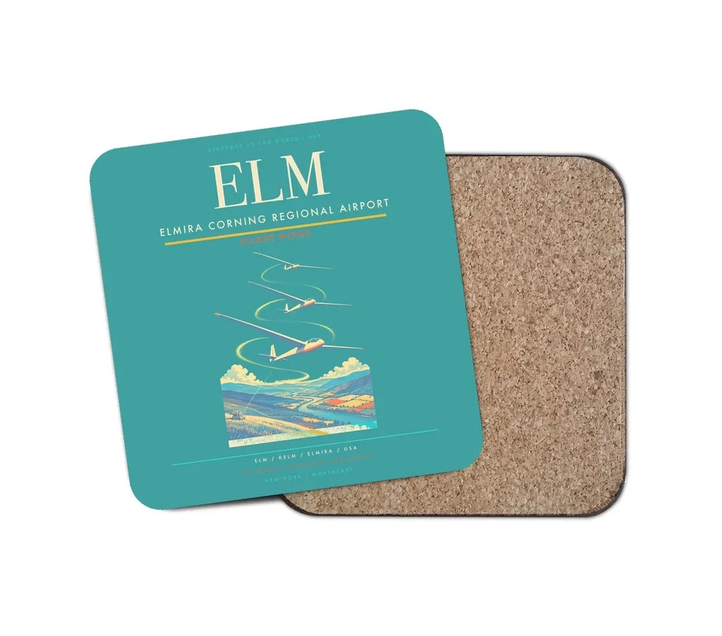 Elmira Corning Regional Airport (ELM) design on turquoise 1 piece coaster