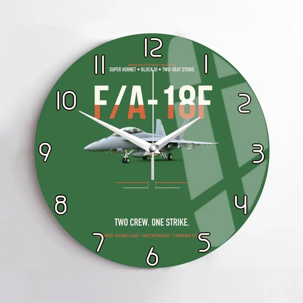 F-A-18F Super Hornet Block III Two Crew One Strike design on green no frame wall clock