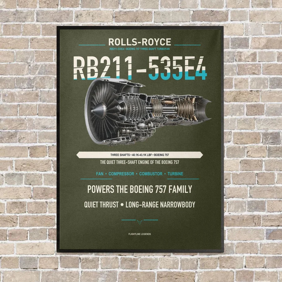 RB211-535E4 vertical canvas print - framed - green army background