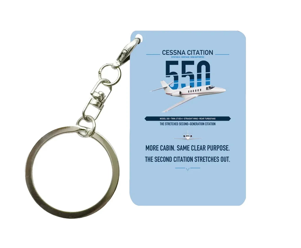 Cessna Citation 550 - Citation II design on light blue designed key chain, double-side print