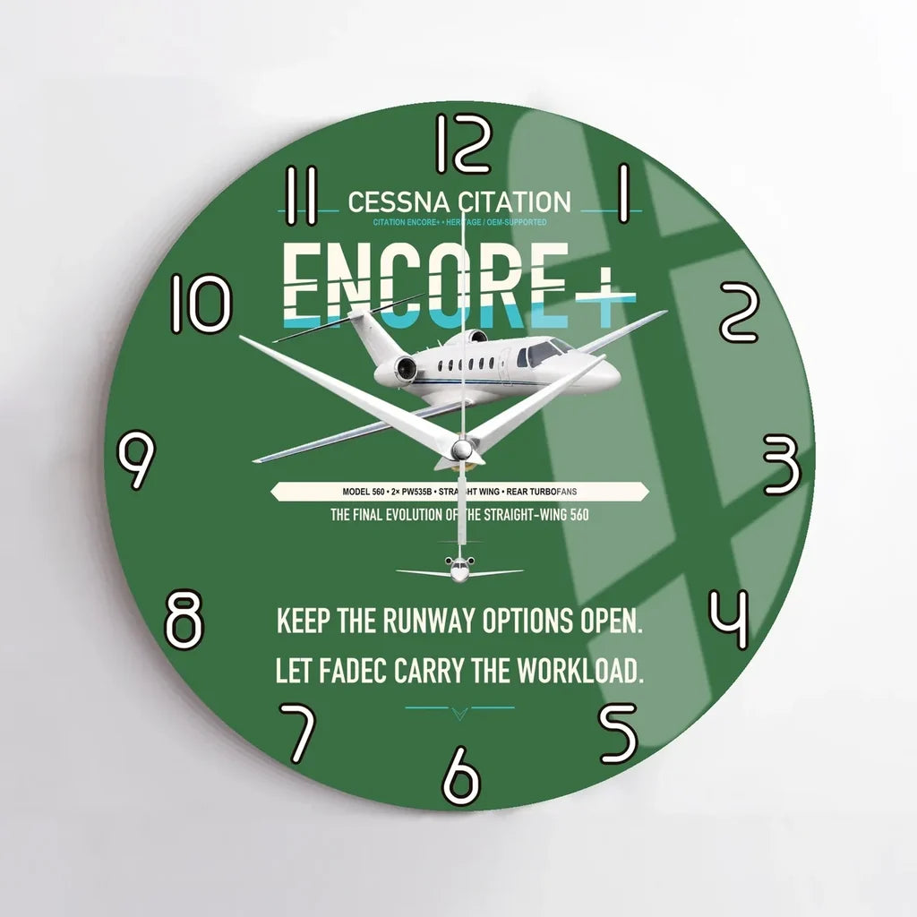 Cessna Citation Encore+ design on green no frame wall clock