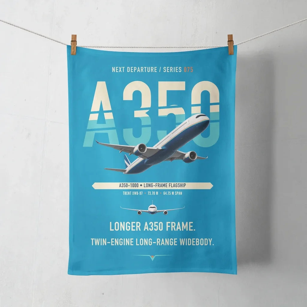 Airbus A350-1000 design on turquoise towel