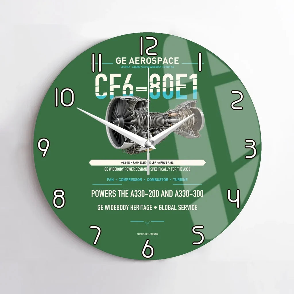 CF6-80E1 design on green no frame wall clock