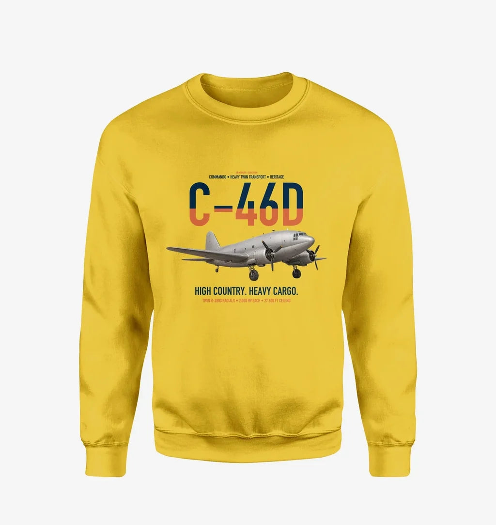 C-46D Commando design on yellow sweatshirt