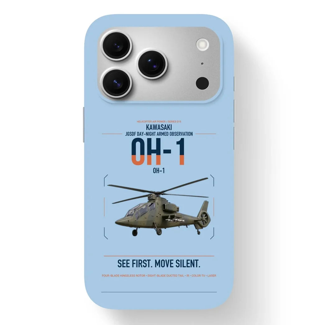 Kawasaki OH-1 design on light blue magsafe iphone case, for iPhone 17 Pro