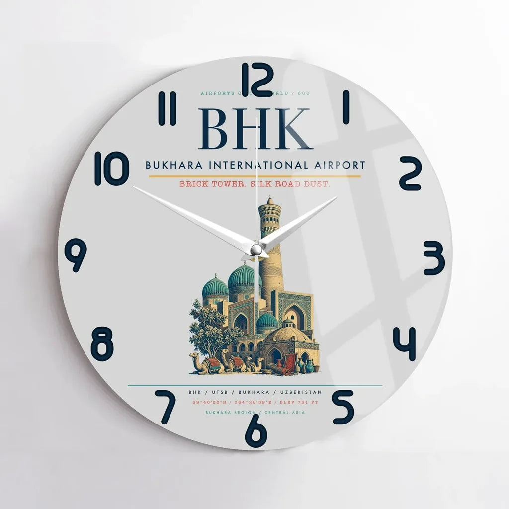 Bukhara International Airport BHK Wall-Clock No-Frame - Light Gray