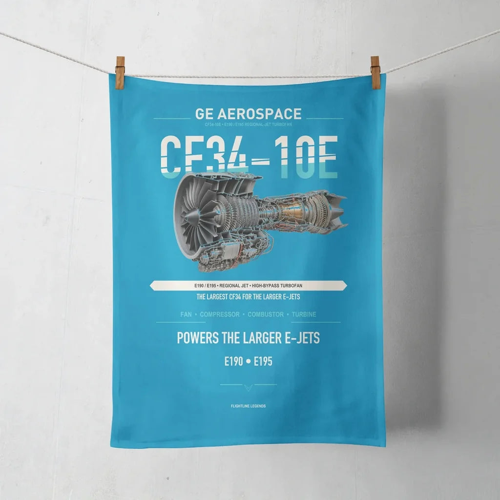 CF34-10E design on turquoise towel