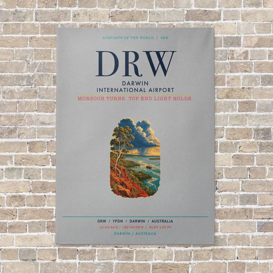 Darwin International Airport DRW vertical canvas print - no frame - light gray background